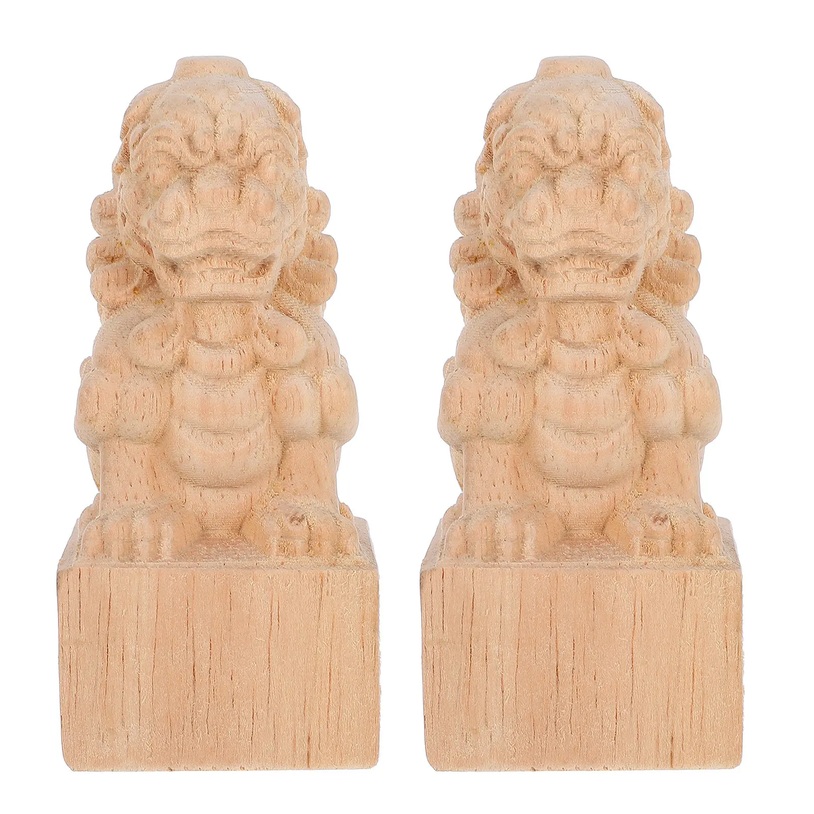 2Pcs Solid Wood Decorative Column Carved Lion Finials Weather Resistant Wood Toppers for Patio Garden Fence Post and Staircase