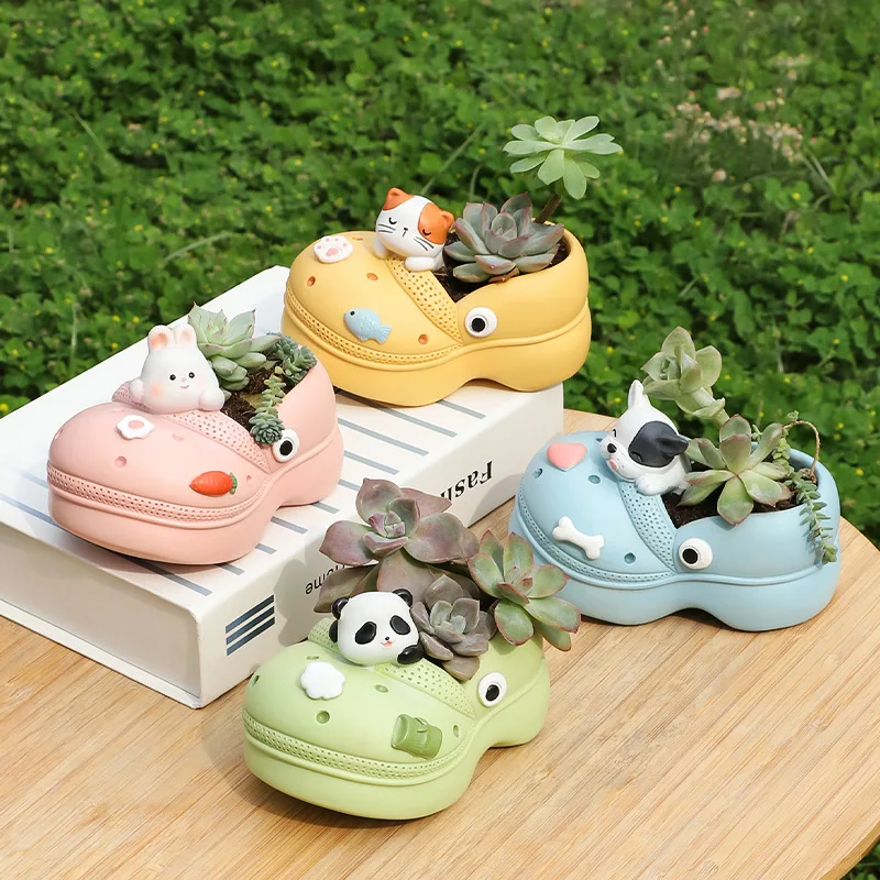 Fun Hole Shoes Resin Succulent Flower Utensils Desktop Gardening Pottery Small Flower Pots Cartoon Creative Slippers Flower Pots