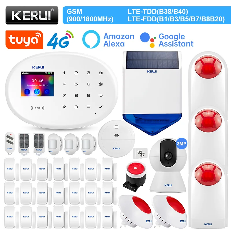 

KERUI W204 Tuya Smart Home 4G WIFI GSM Burglar Alarm System Security Home with Motion Sensor Door Sensor Solar Siren