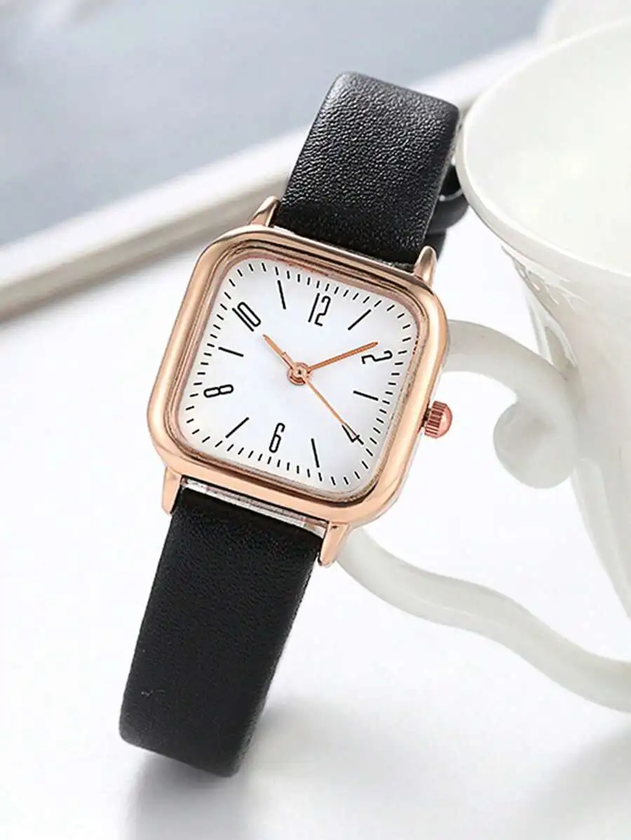 3pcs Women's Quartz Watches, Classic Round Dial Design With Black, White And Pink Leather Straps, Clear Numeric Markings, view 2