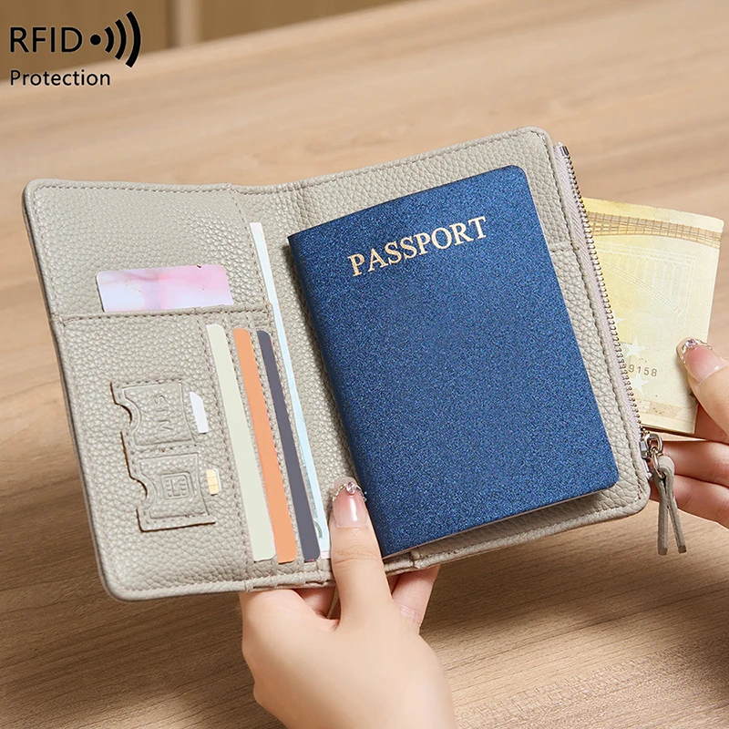 Travel Woman RFID Personalized Passport Holder PU Leather Multifunction Wallet Luxury Fashion Business Trip Card Bag Coin Purse view 3