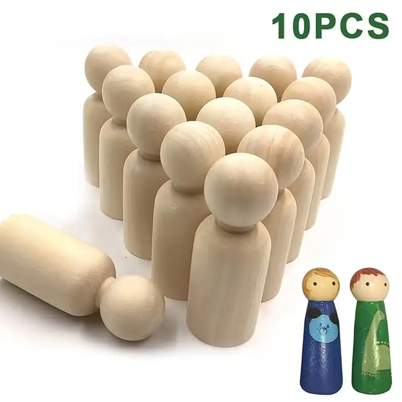 10Pcs Unfinished Blank Wooden Dolls Natural Color Wood Figures for School DIY Art Competition Parent-child Interactive Projects