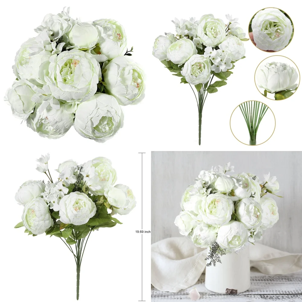 

5 упаковок искусственных шелковых цветов пиона для свадьбы, домашнего декора, белые цветочные композиции, искусственный цветочный букет, товары для садовой вечеринки