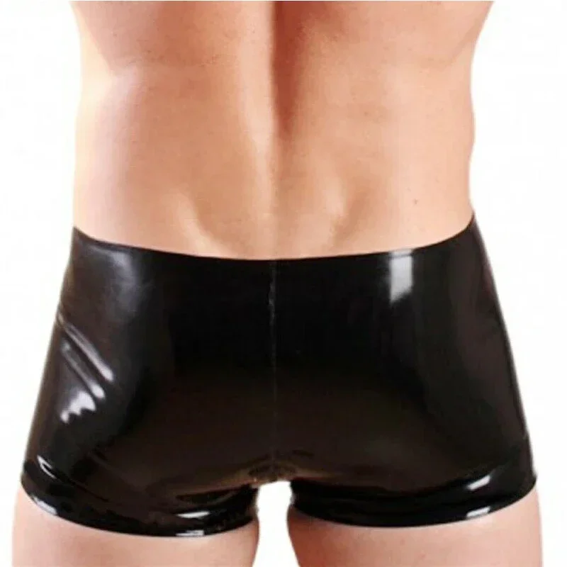 Handmade Black Man's Latex Rubber Boxer Shorts with Crotch Codpiece Underwear