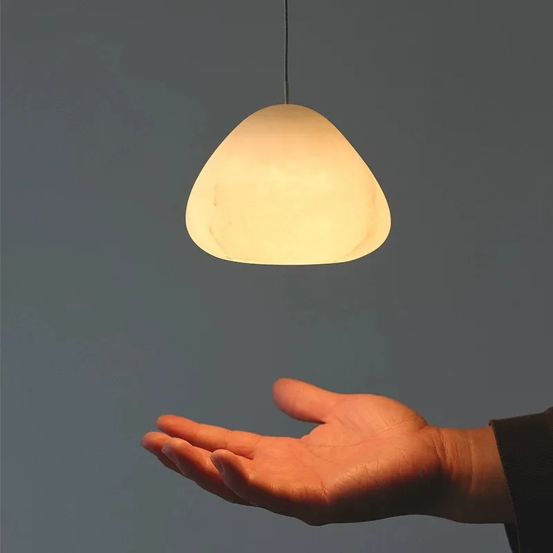 Nordic Natural Marble & Stainless Steel Pendant Light with Warm Light LED for Bedroom Bedside Bar Restaurant Entryway & Hallway