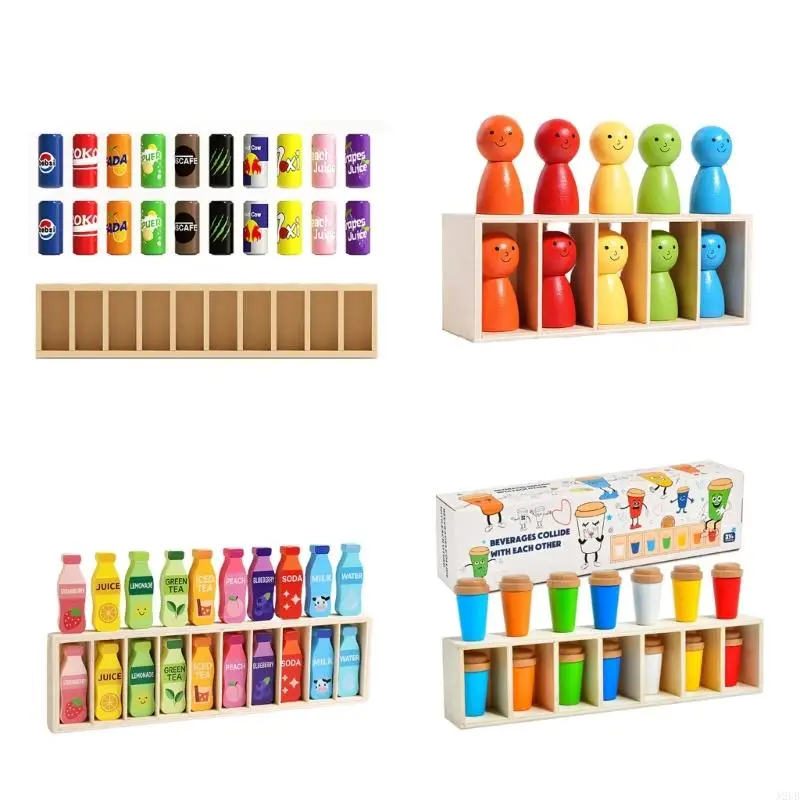 Multiplayer Wooden Drink Bottle Color Recognition Sorting Game Toy For Children Early Learning And Group Enjoyment A2UB