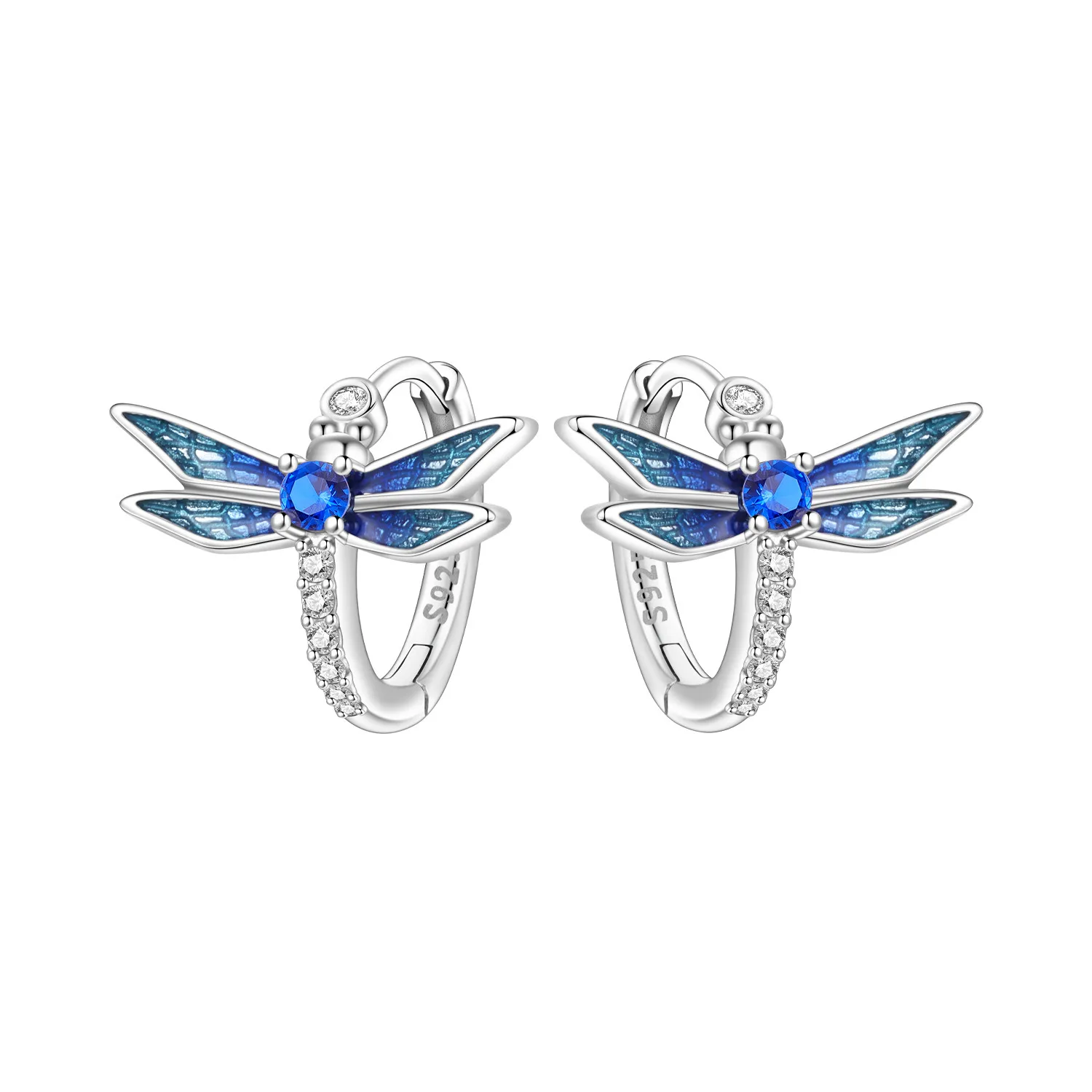 PANPOKI S925 Sterling Silver Blue Dragonfly Insects Earring Hoop Earring Women Jewelry Original Trendy Anniversary Gifts