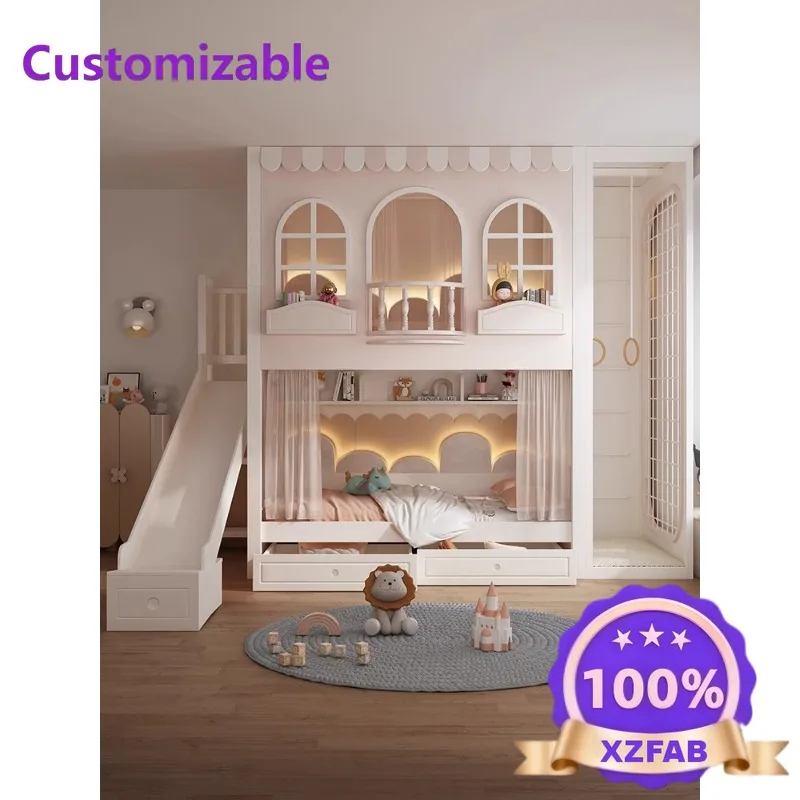 Factory Direct 2026 Full solid wood bed girl luxury castle bed tree house does not interfere with each other bunk princess high