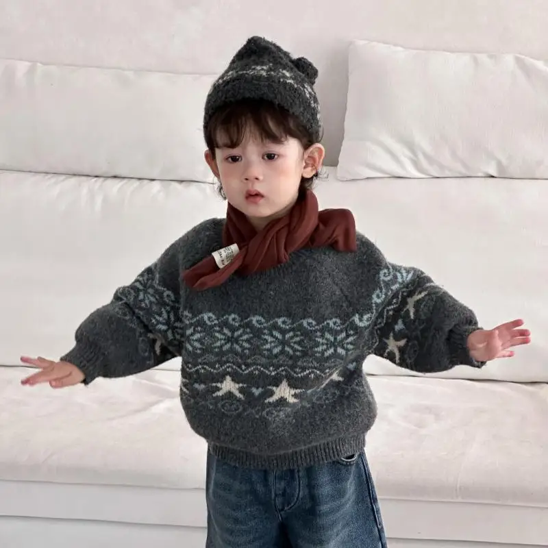 

2025 Winter New Baby Long Sleeve Knit Sweater Boys Girls Thick Warm Sweater Infant Clothes Toddler Casual Pullover Tops
