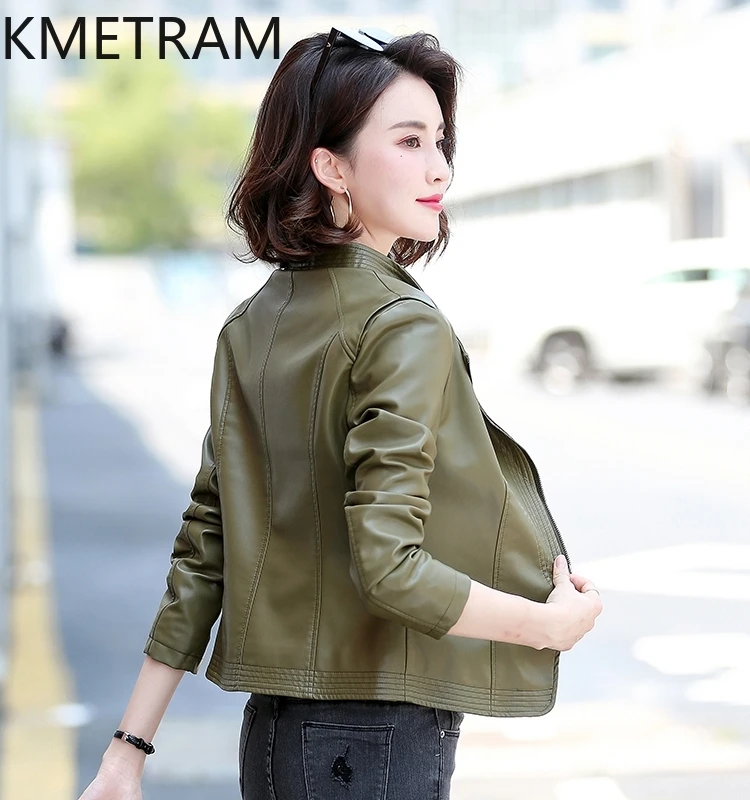 KMETRAM-Veste courte en cuir de mouton véritable pour femme, manteau mince, grande taille, vêtements pour femmes, printemps, automne