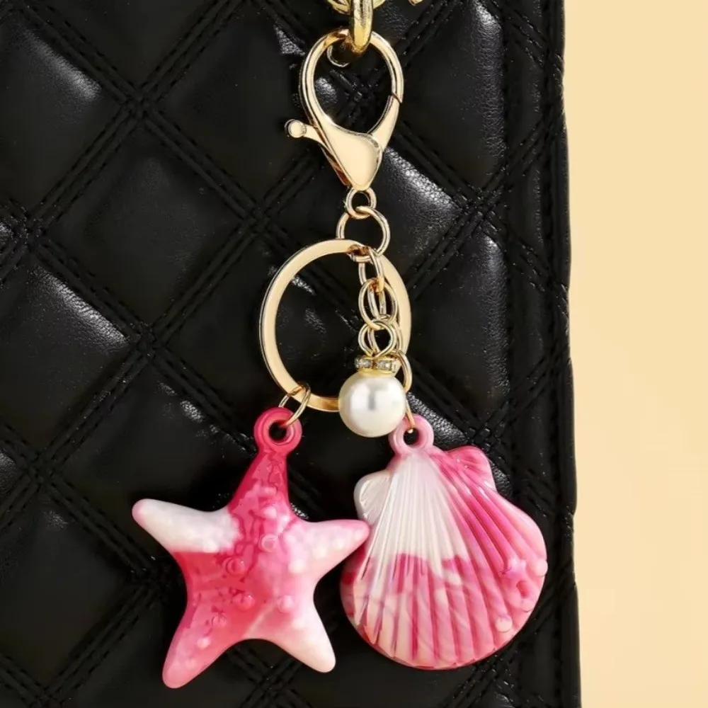 Women Colorful Shell Keychain Marine Creature Shell Shell Key Ring Resin Starfish Shell Pendant Summer