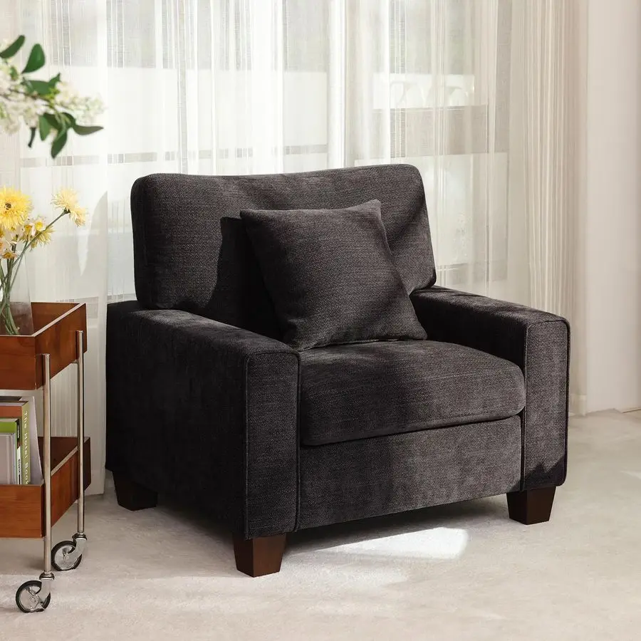 Sofá individual de tela, silla decorativa para sala de estar, funda de sofá desmontable, viene con almohadas decorativas, cojín de primavera y Woo sólido