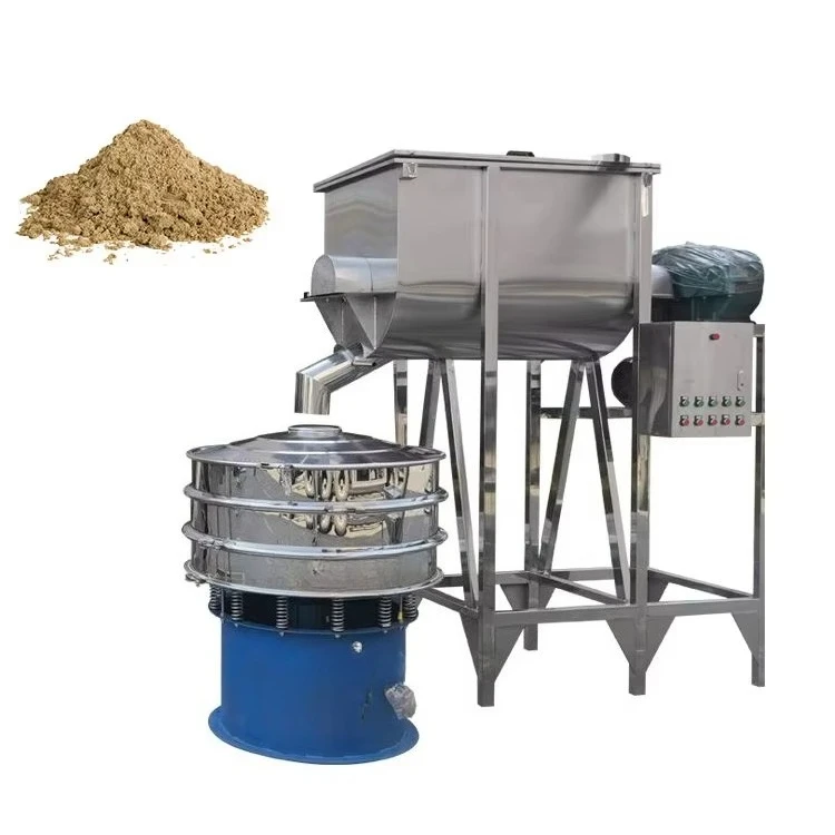 Automatic Stainless Steel Vibrating Screen Horizontal Ribbon Blender Mixer Powder Screening Mixing Production Line