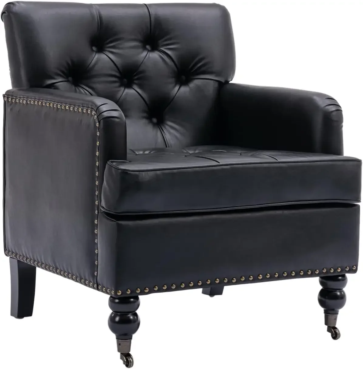 for Living Room Chair with Studded, Solid Wood Frame, Mid Century Modern Accent Arm Chairs, Leather Living Room Chair