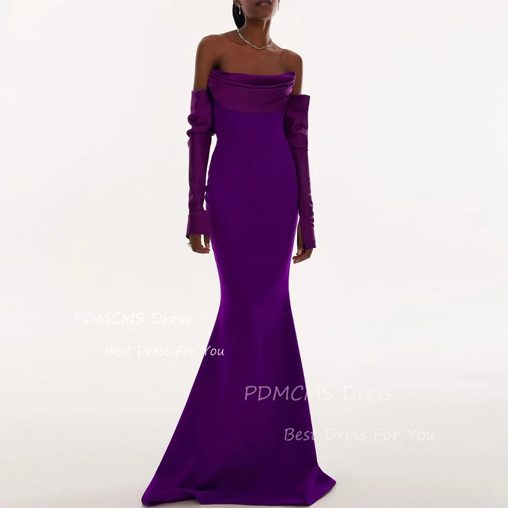 Elegant Purple Mermaid Evening Dresses Strapless Long Sleeves African Women Prom Dress Customized Chic Formal Party Dress 2024