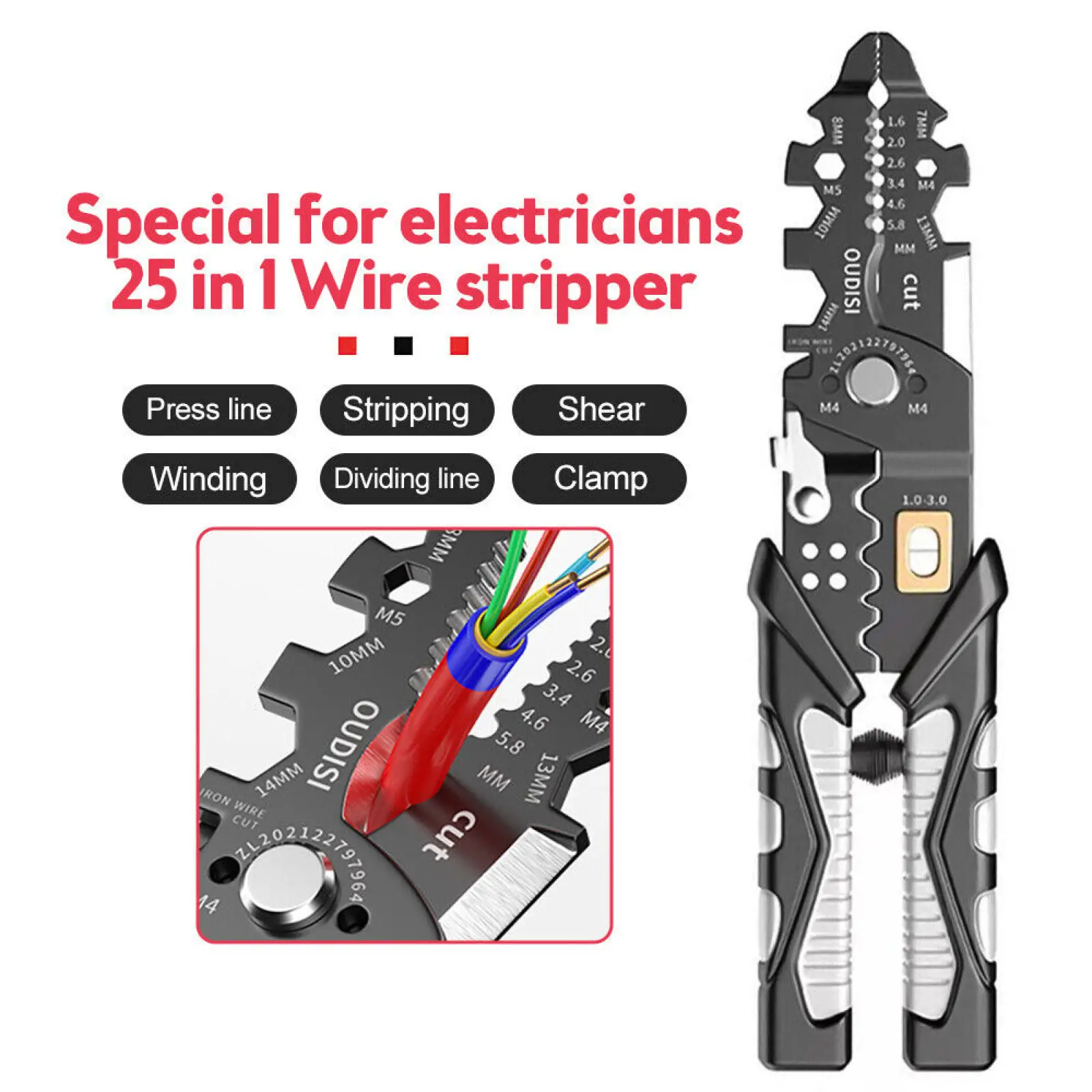 Professional Long Pliers Wire Stripper Crimping Cutting Tool CR-V High Carbon Steel Multifunctional Electrician Pliers