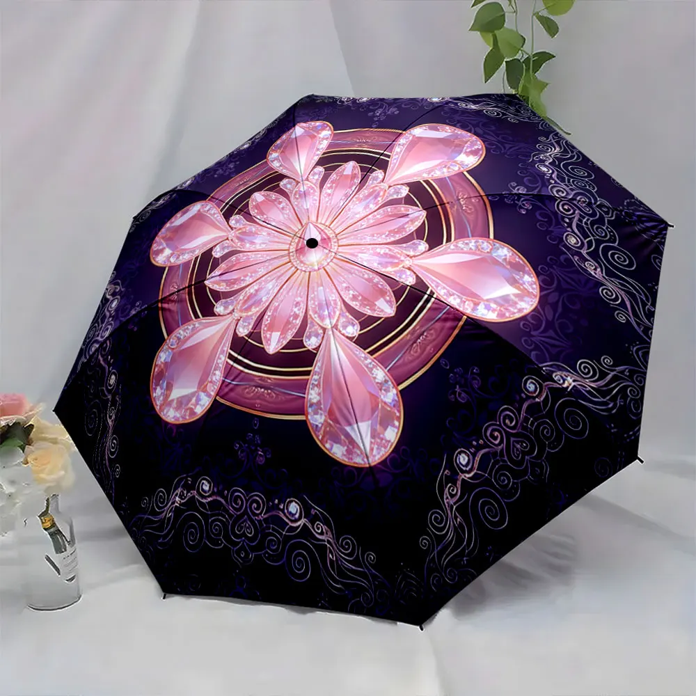1PC Colorful Gem Design Umbrella Adds Elegance to Any Space Print 8 Iron Ribs Folding Umbrella Auto-Open Fashion Sunshade