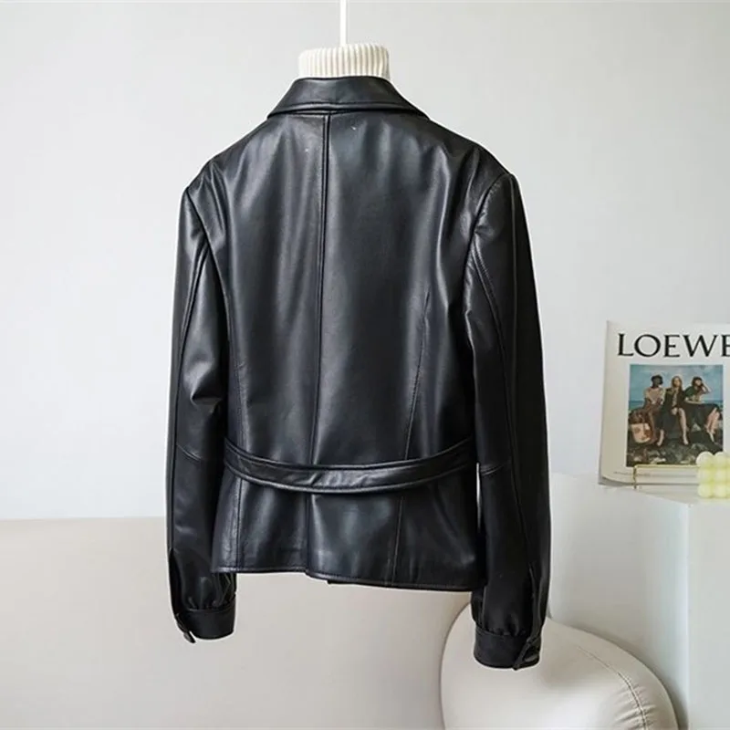 Leather Coat Women\'s Spring Autumn New Motorcycle Outerwear Design Feeling Waist Slim Fashion PU Leather Suit Jacket Female