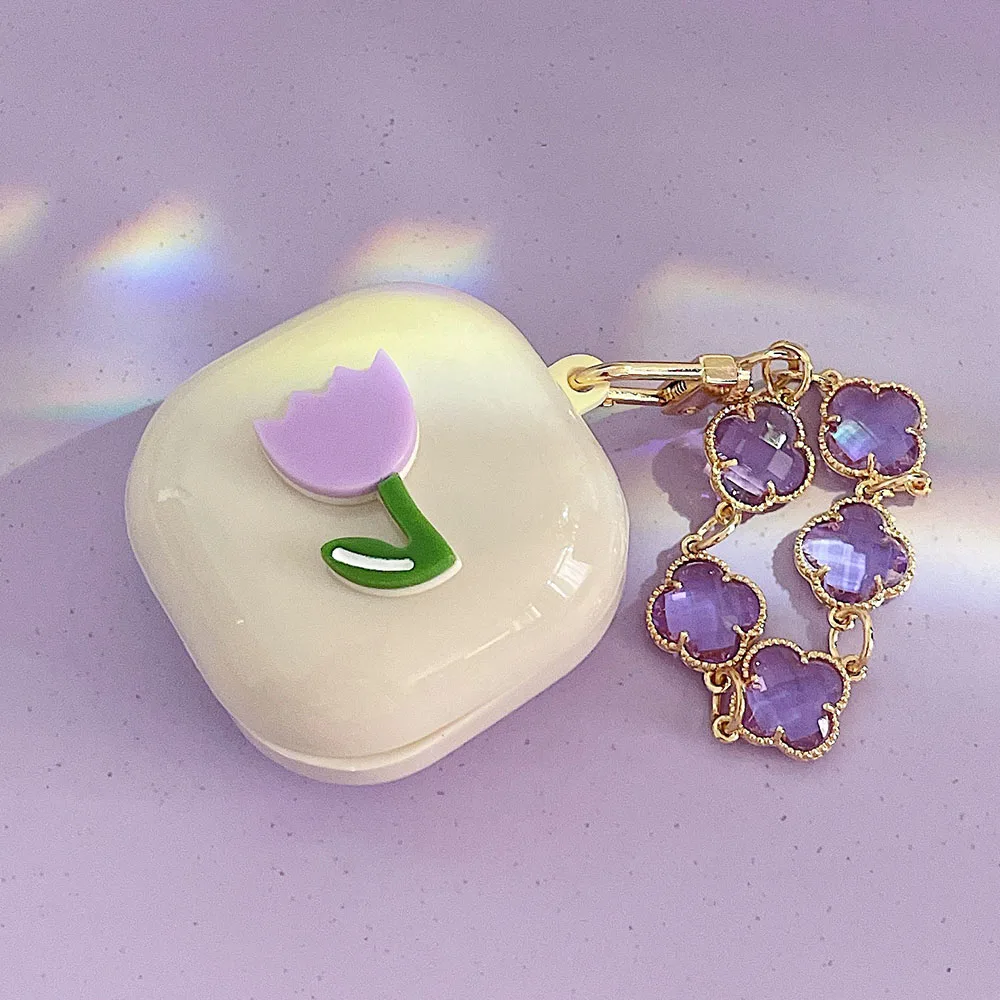 Ốp Lưng Dành Cho Samsung Galaxy Samsung Galaxy Nụ 2 / 2 Pro Hoa Trái Tim Ngọc Trai Ốp Lưng Có Móc Khóa Vòng Tay Mềm TPU Dành Cho samsung Nụ Sống Buds2