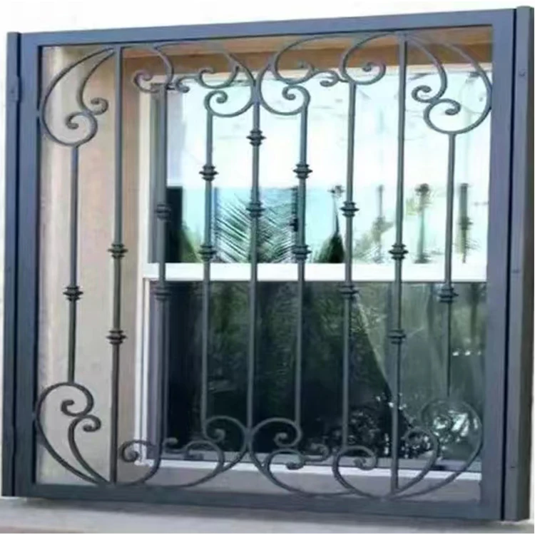 cj-Modern Luxury Design Black Metal Security Wrought Iron Window Grill for Villa Outdoor Top-Selling Balustrades & Handrails@