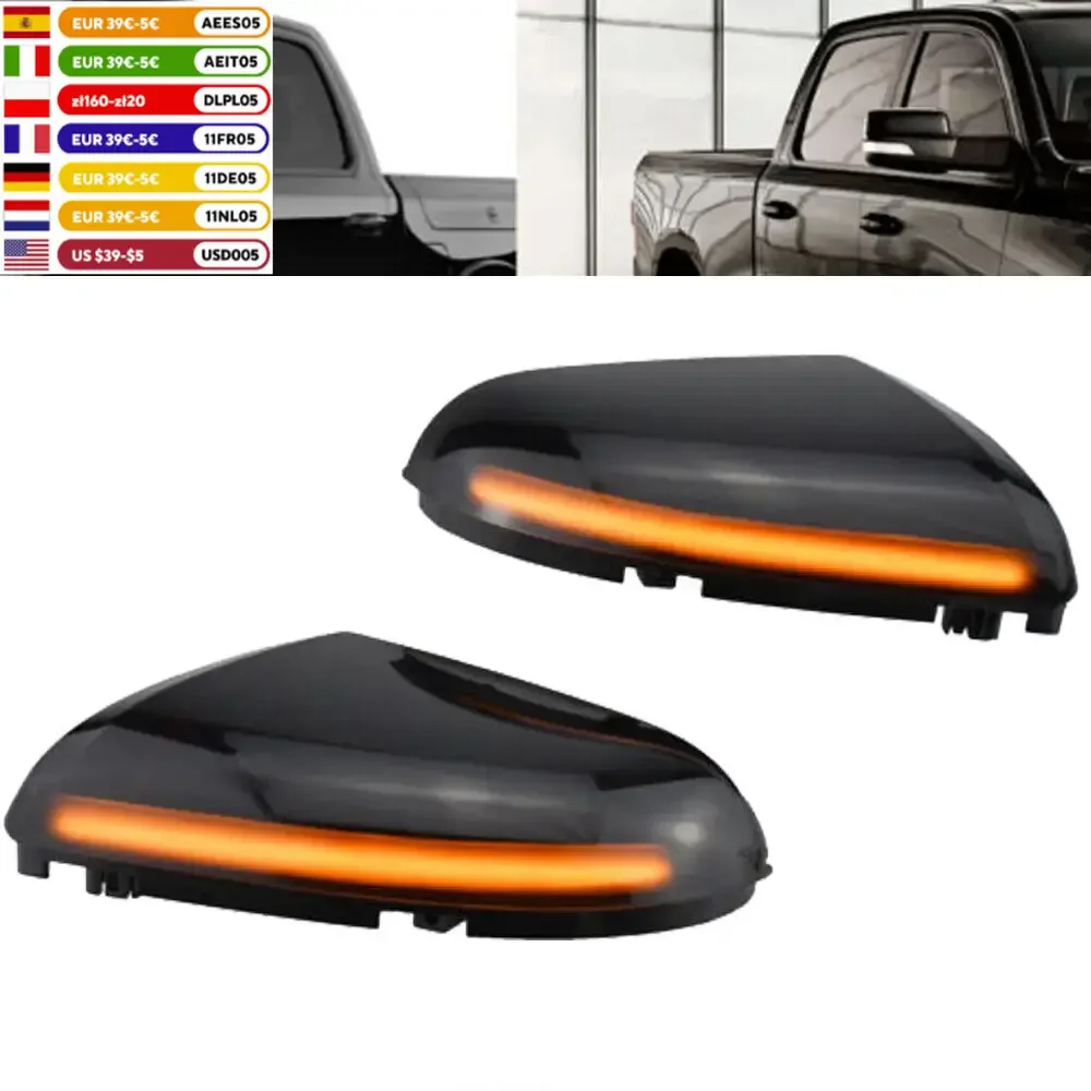 Left and Right LED Rearview Mirror Turn Signal Puddle Light Lamp For Dodge Ram 1500 2500 Smoke With Tool Upgrade Car Accessories