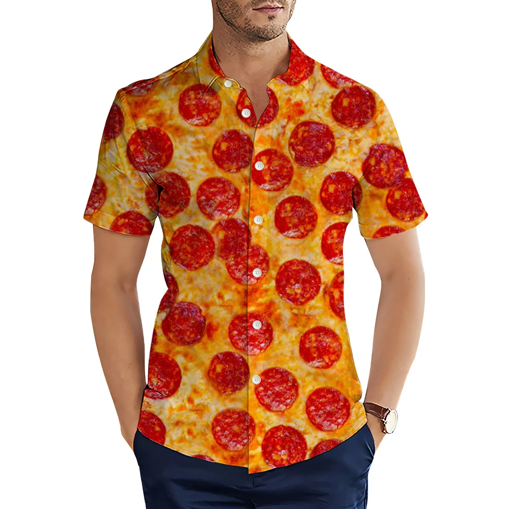 

CLOOCL Hawaiian Shirts Gourmet Pizza Instant Noodles 3D Graphic Printed Summer Short Sleeve Men Shirts Casual Cozy Tops