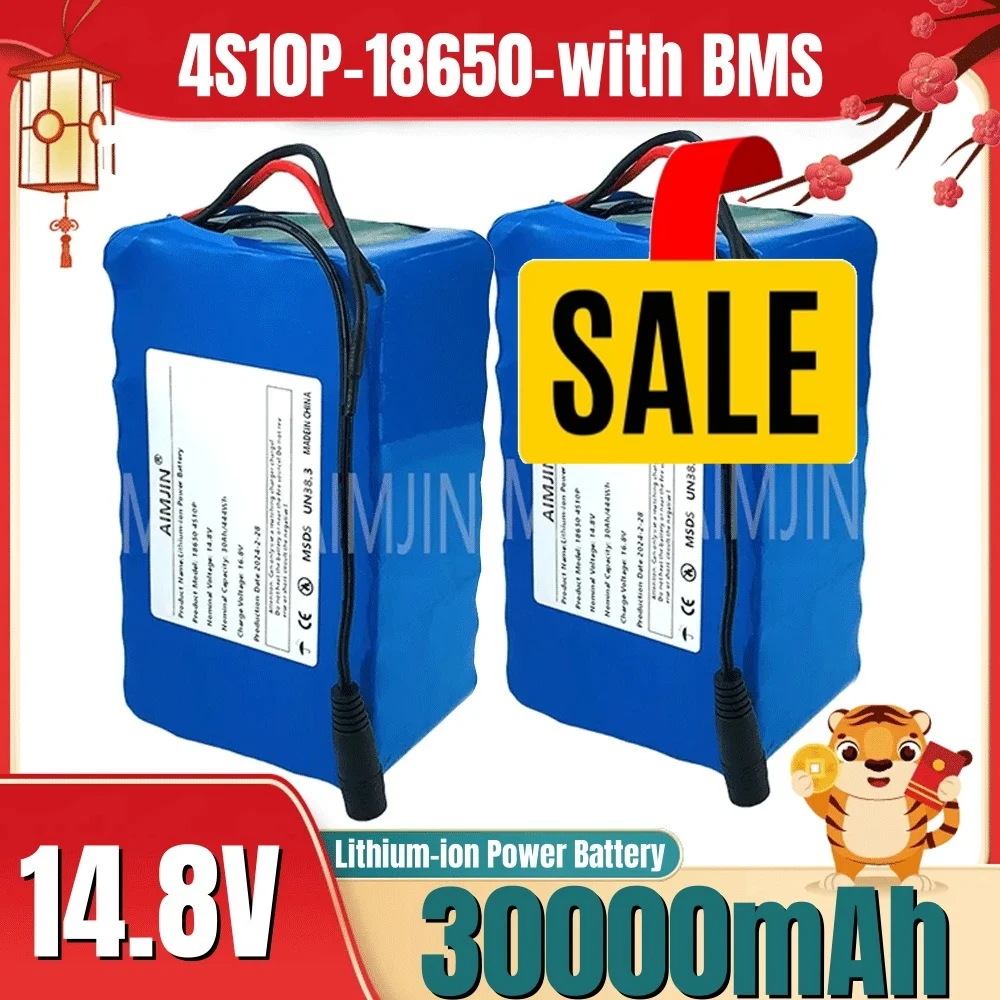 🏗️4S10P 18650 14.8V 30Ah 444Wh Lithium-ion Power Battery withBMS for Inverter Smart Robot High-power Equipment Etc🏗️