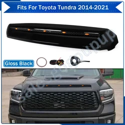 Grill Kit for Toyota Tundra 2014 2015 2016-2021 Front Upper Hood Bulge Molding Trim with Lights Car Parts Auto Grilles Black