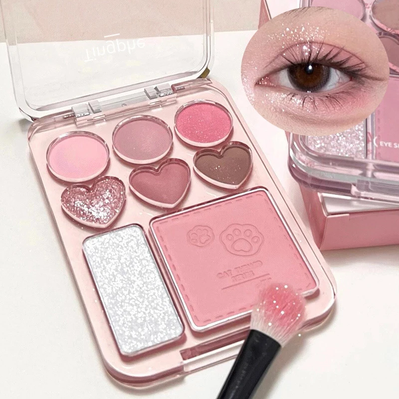 Paleta de sombra de ojos con forma de corazón de amor, 12 colores, brillo Natural desnudo, rosa, paleta de sombras de ojos de baja saturación, cosméticos de maquillaje de ojos delicados