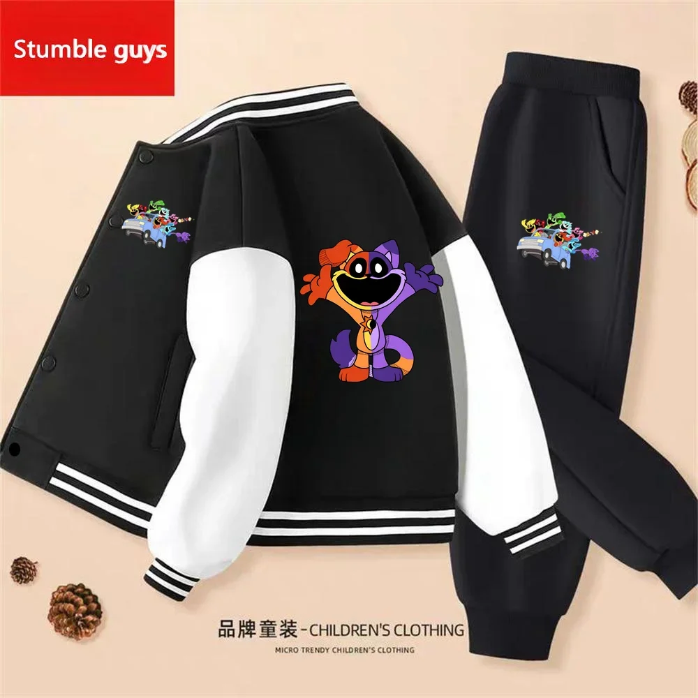 Smiling Critters Hoodie Set Kids Boys Clothes Girls Baseball Uniform Thick Coat Anime Narutos One Piece Sonic Warm Jacket Tops