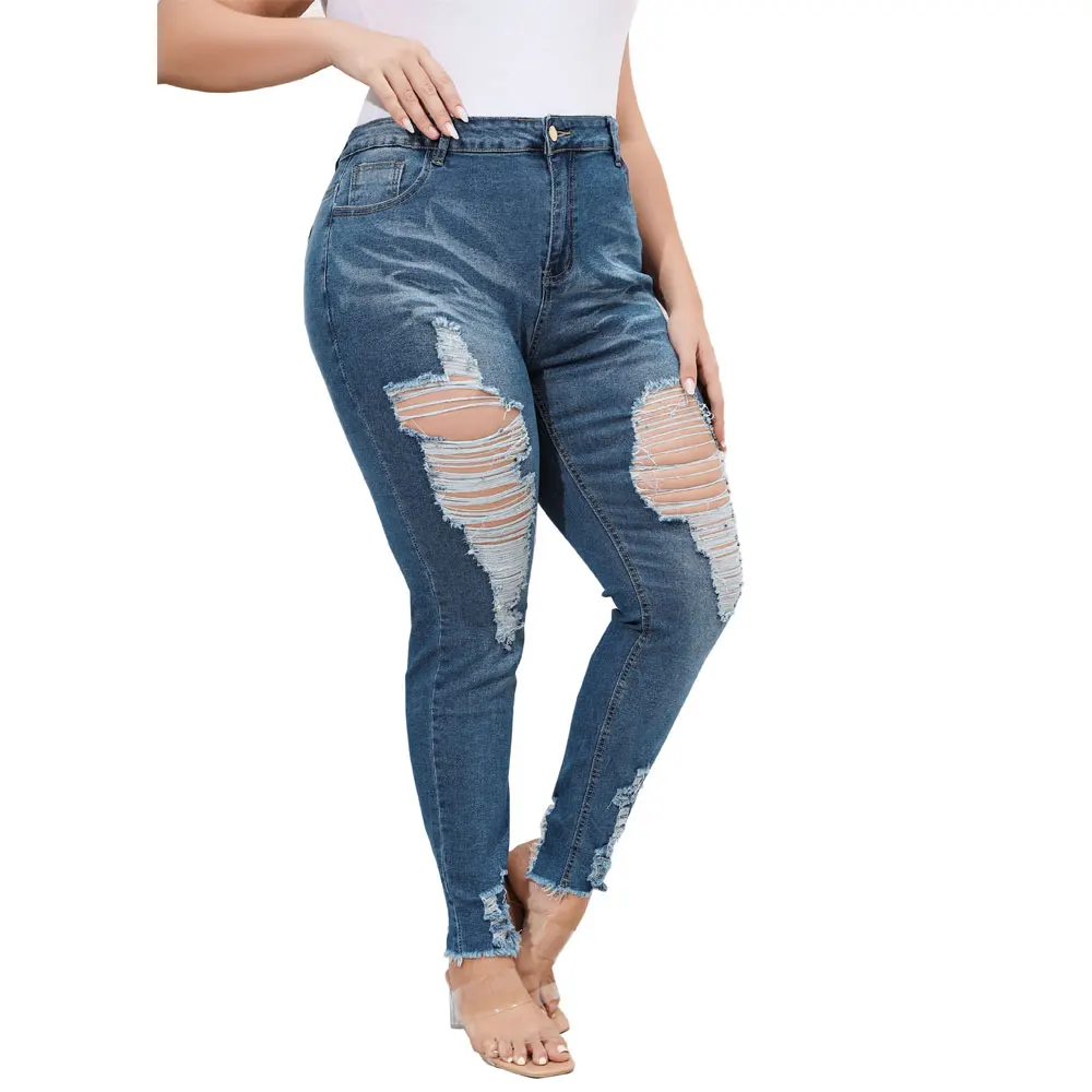 Plus Size Womens Skinny Slim Fit Denim Pants Ladies Hollow Out Street Style Trousers Long Pants Jeans HOT PANTS