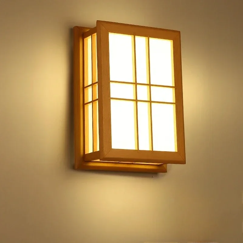 Simple and Tatami Hotel Room Wood Art Bedside Wall Lamp