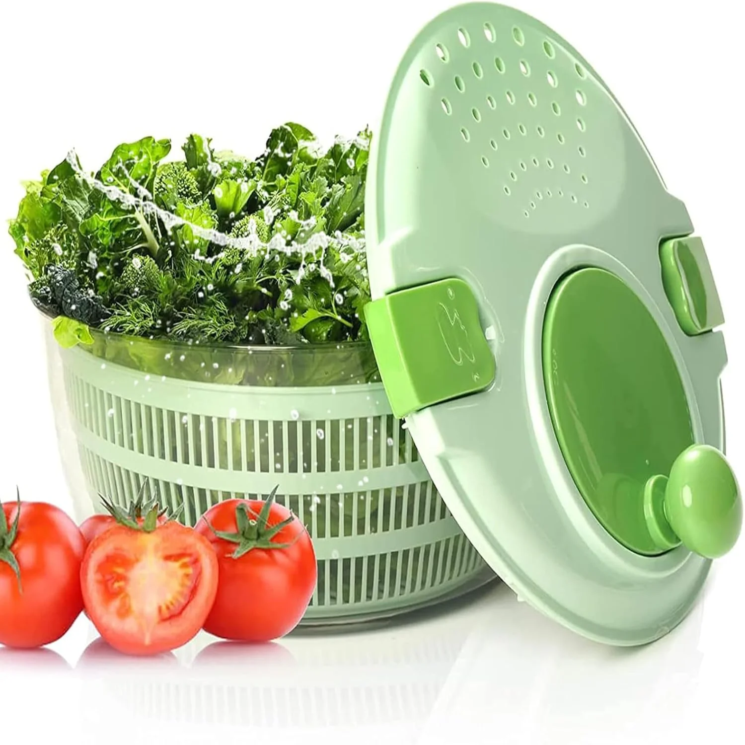 Manual  Salad Spinner and ,4L Lettuce Spinner Fruit Vegetable Washer Dryer w/Smart-Lock Lid One-handed Easy Press salad mixer Le