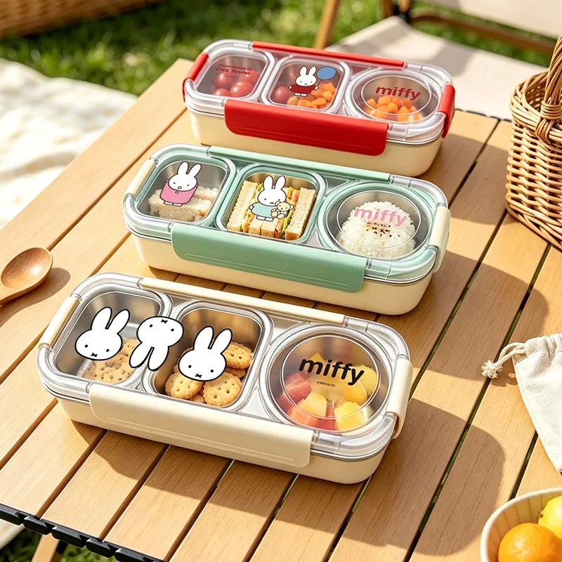 Neue Miffy-Kaninchen-Lunchbox aus Edelstahl mit Fächern, hochwertig, kreativ, persönlich, niedlich, lustig, für Mittagessen und Picknick – Detail 2