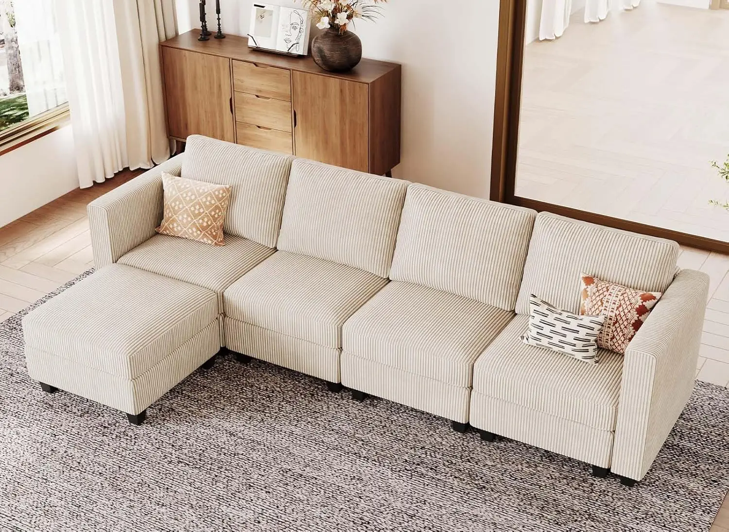 

Modular Sectional Couch with Storage Ottoman Corduroy Sectional Sofa with Chaise Convertible Modern Sectional Sofa Couch