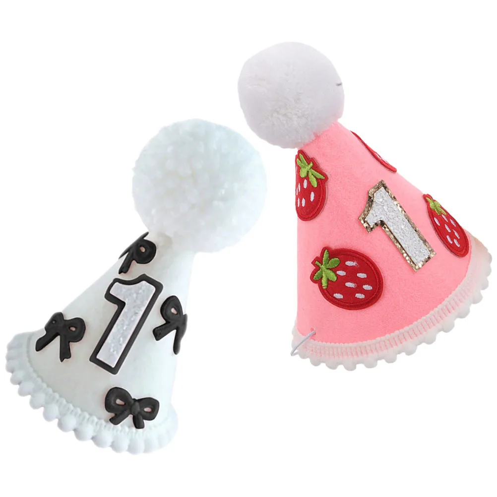 

2Pcs Strawberry Baby Felt Crown Birthday Hat Photo Booth Cake First Birthday Newborn Princess Crown Hat