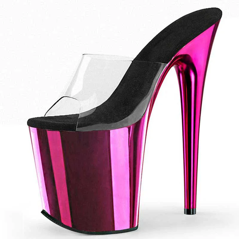 

Pink Rose Red Platform Slippers 20cm Peep Toe Shallow Gothic Stripper Thin Heels Exotic Big Size Catwalk Nightclub Crossdress