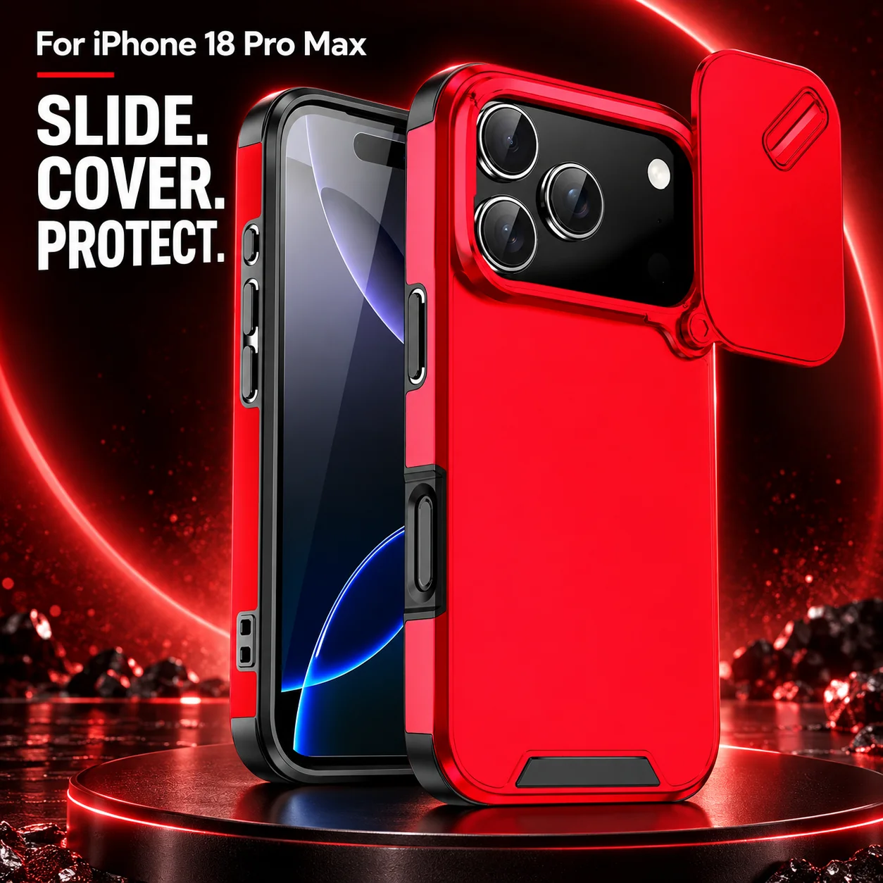 Sliding Camera Lens Protective Cover For iPhone 18 Pro Max 18 Pro Max Case Full Body Shockproof Bumper Matte Anti-Scratch Coque