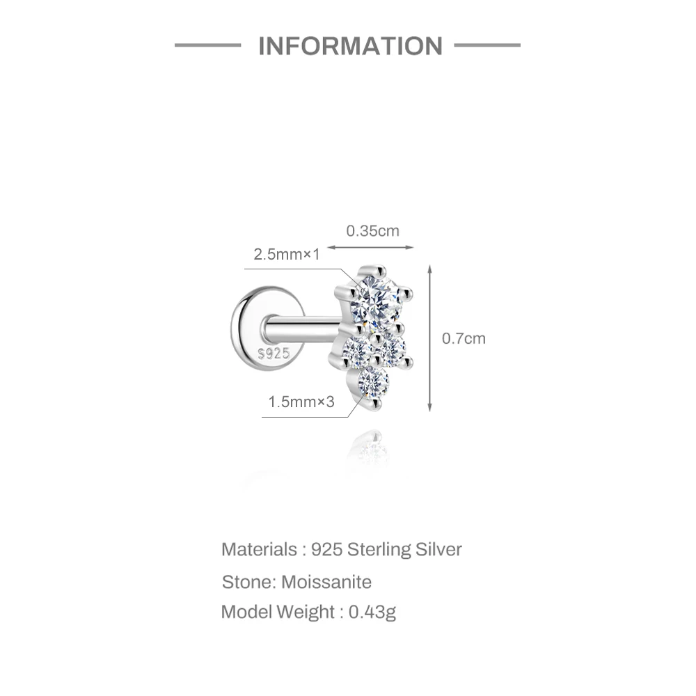Aide 1Piece S925 Sterling Silver Moissanite Piercing Stud Earrings Constellation Star Zircon Multi-Style Studs & Hoops for Women