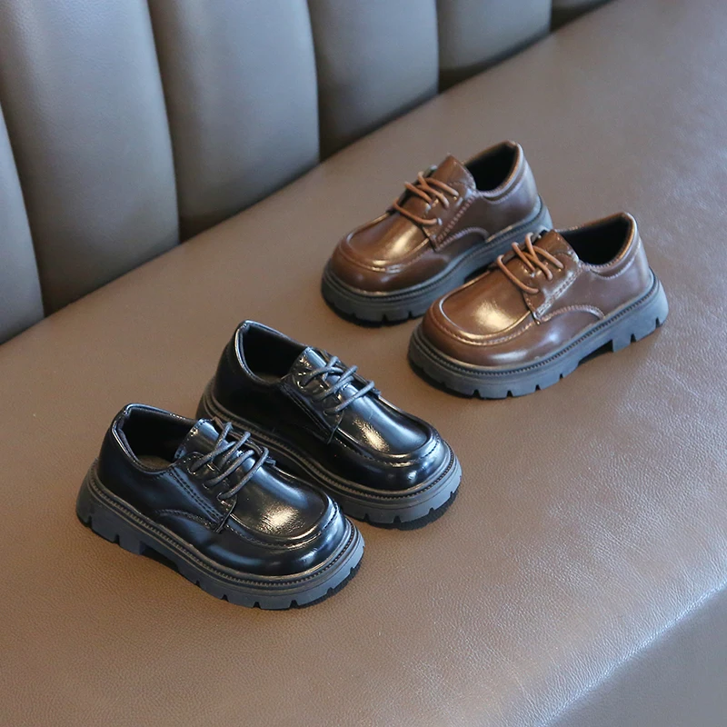 

Новинка 2025 года, повседневная простая и удобная кожаная обувь, модная классическая детская обувь на толстой подошве со шнурками для девочек, мягкая