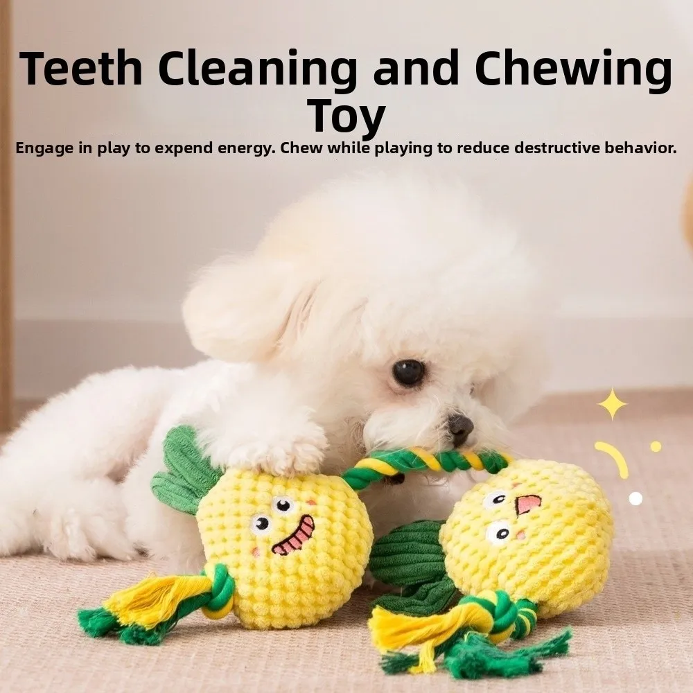 

Bite-resistant Dog Builtin Squeaker Chew Dog Dental Cleaning Fruit Shape Knot Training Dog Sound Squeaky Teething Chewing