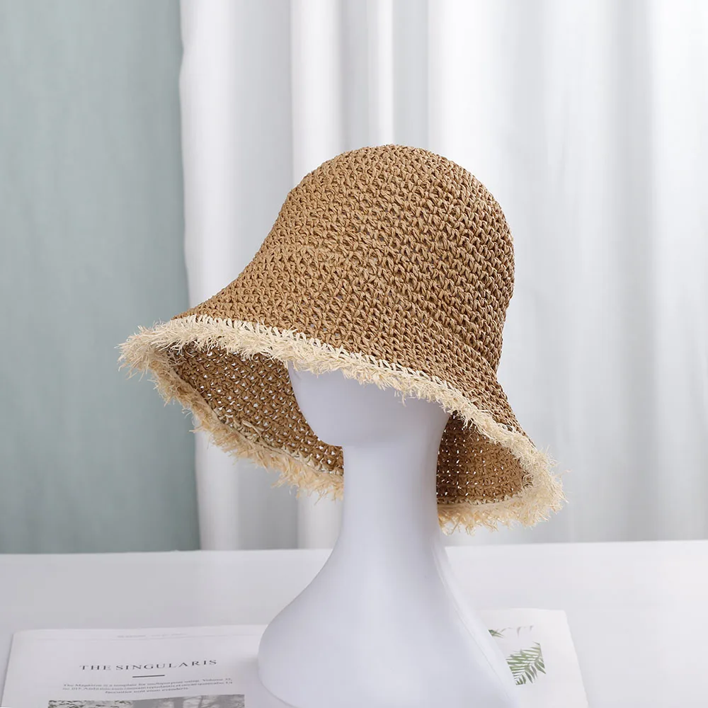 2023 Womens Straw Hats Chinese Straw Hat Panamas UV Protection Sun Visor Beach Hats Women Visors Foldable Female Summer Sun Hat