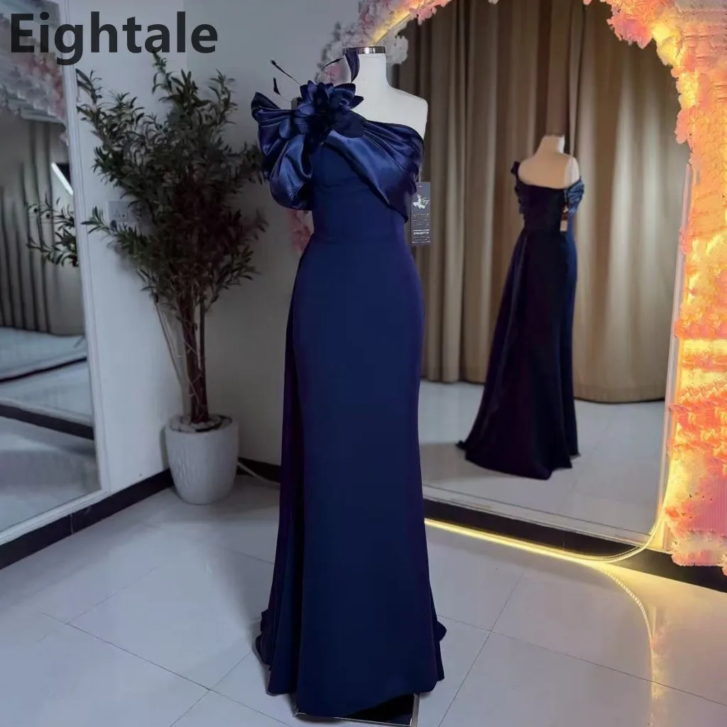 

Eightale 2025 Navy Blue Mermaid Maxi Evening Dress One Shoulder Women Party Prom Dresses Dubai 2025 Customized
