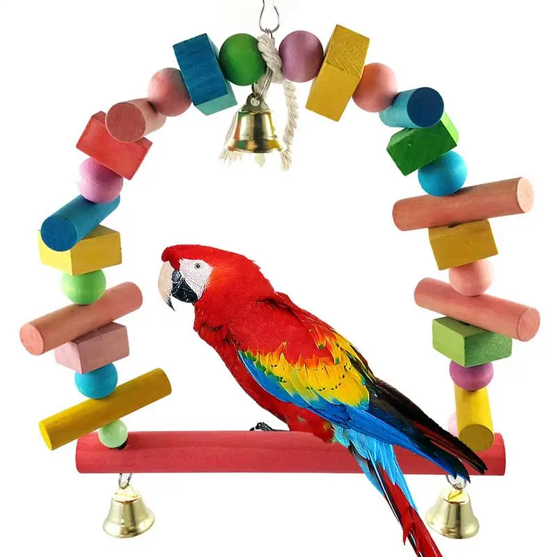 Bird Swings For Parakeets Wooden Bird Swing Perch With Bell Decorative Pet Chewing Toy Parakeet Standing Rod For Lovebird Conure