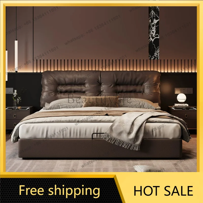 FG Italian leather bed master bedroom high‑end and atmospheric soft bag wedding bed modern and luxurious storage double bed