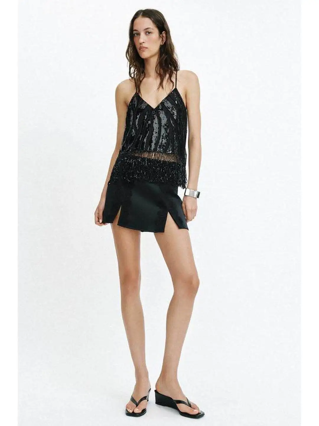 

Summer Lace Decorated Split Short Skirt Pants Closure Zipper Side Seam Design A-Line Silhouette Standard Fit for Women