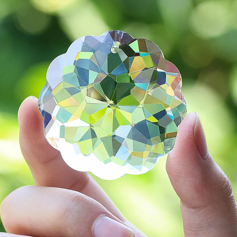 45mm Faceted Crystal Prism Ball Suncatcher Hanging Glass Rainbow Maker Light Refraction Pendant for Window Garden Balcony DIY