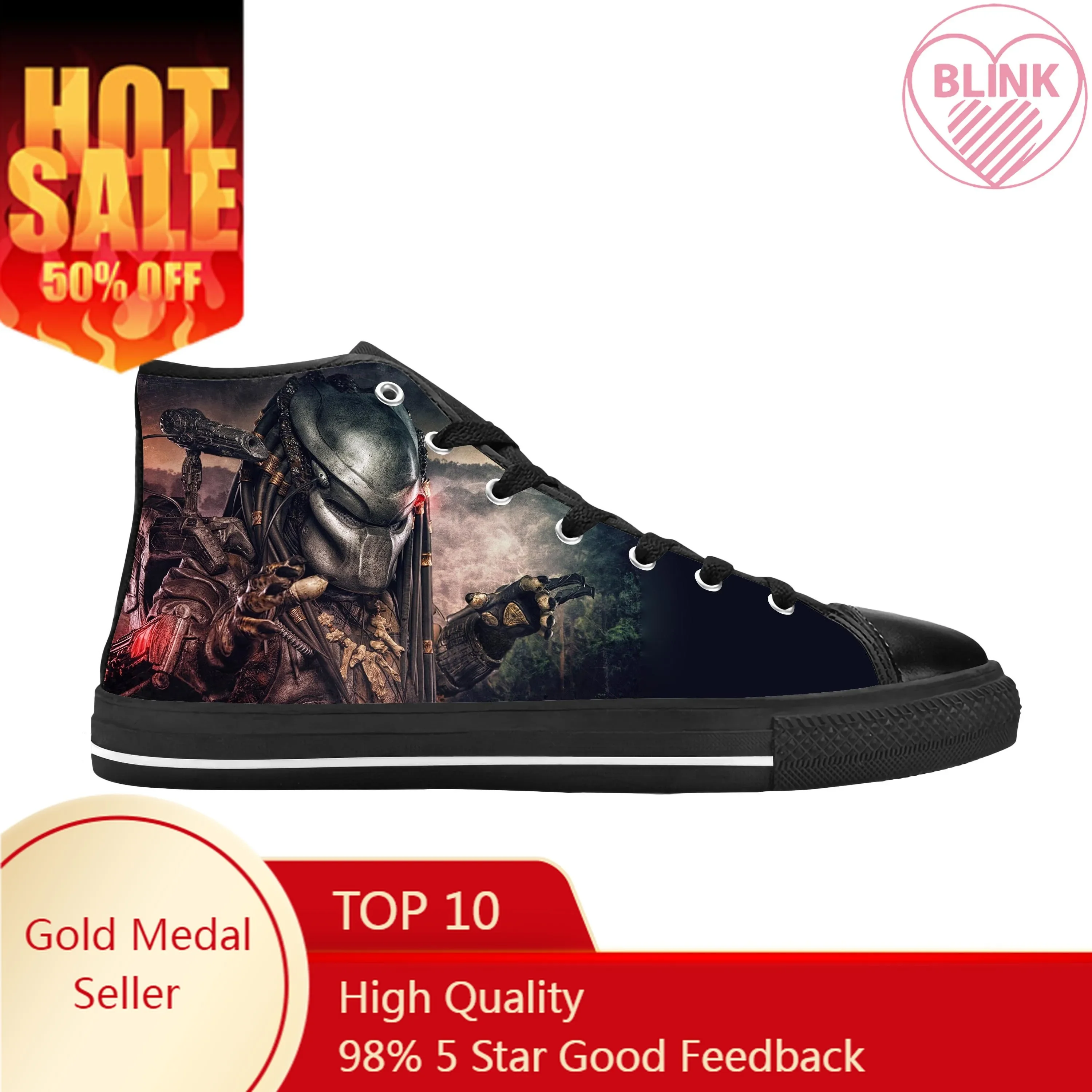 The Predator Alien Movie Horror Scary Predators Casual Cloth Shoes High Top Comfortable Breathable 3D Print Men Women Sneakers