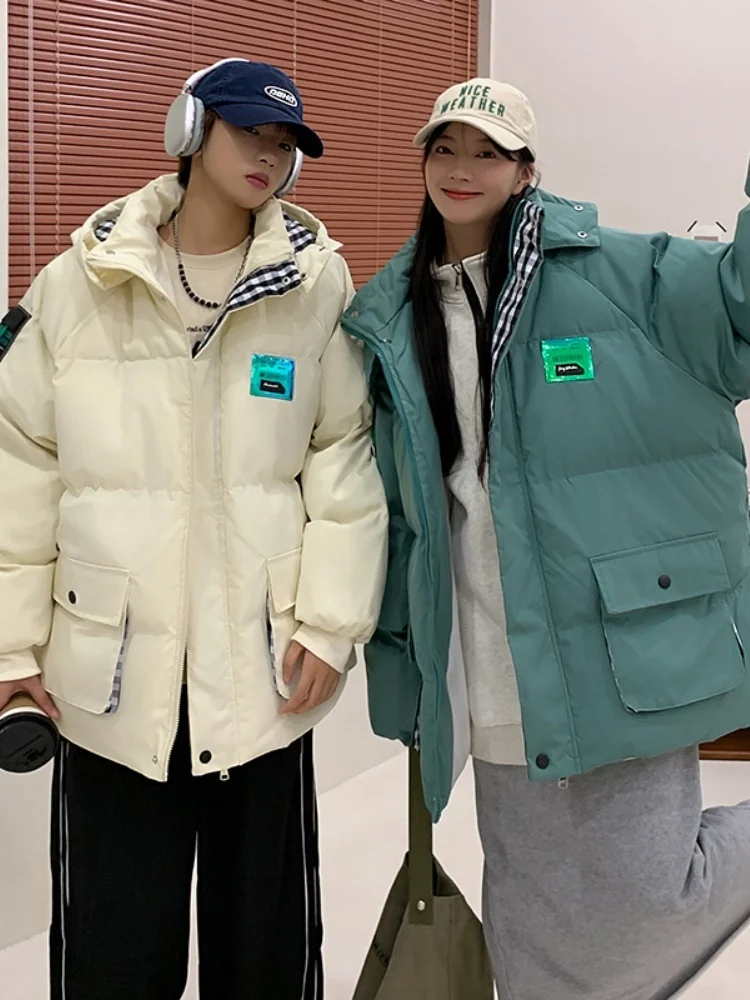 

Thiened Warm Cotton Jaet for Couples Winter Outerwear Loose Workwear Sle Teenagers Faion Brand Cotton Padded Coat