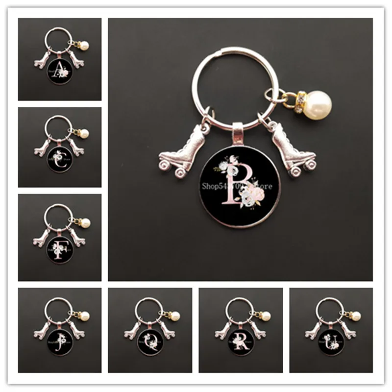 Glass Letter Pendant 26 Letter Initial A-Z Keychain 3D Skating Figure Skating Gift DIY Keychain